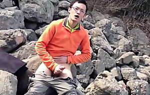 Chinese youngster wank on a hill