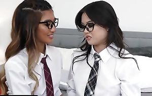 Jealous Step-Daughter Lulu Chu Catches Asian BFF Clara Troika Weighty Her Stepdaddy A Footjob