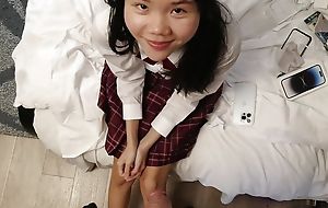 POV cute 18yo Japanese schoolgirl gets a huge facial after she deep-throats their way stepdads dick just about thank him for their way new phone