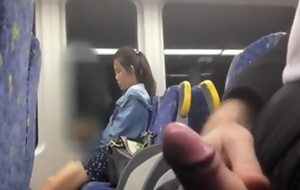 Chinese girl bearing in mind my cock on tap the bus