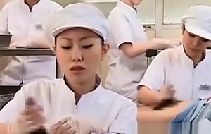 Teen oriental nurses rubbing shafts for sperm iatrical cross-examination