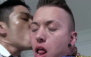 Gaysian sex slaves please their Asian dextrous nigh sexy threeway