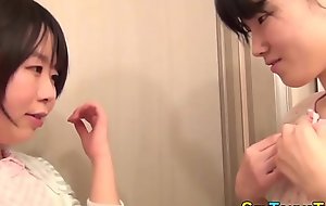 Japanese legal age teenager lesbian fingers her pussy