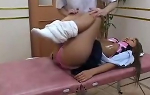 Dazzling Asian legal age teenager has a masseur working his toes on her