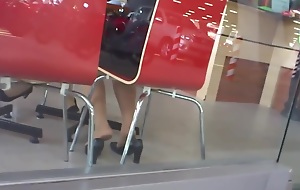 Candid Oriental Nylon Trotters Shoeplay in CAfe