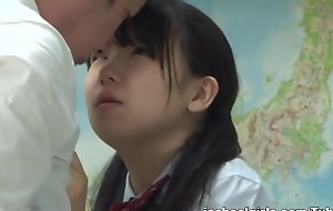 Naughty Oriental legal age teenager in her school unalterable gets unchanging bonking