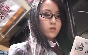 Japanese schoolgirl with glasses get screwed on motor coach