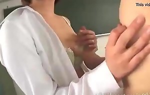Sultry Mummy Teacher Teases and Sucks her 2 Teenage Students' Cocks inside be transferred to Classroom