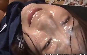 Massive bukkake facial with pretty schoolgirl Ichika Kuroki
